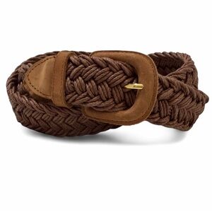 NEW YORK Studio-Brown Braided Leather Belt-Unisex-Size L-Boho-Woven-2000's-Y2K